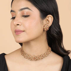 Royal South Indian Red Stone Necklace with Earrings