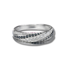 925 Sterling Silver Criss-Cross Band Ring with Black & White CZ