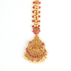 Gold Plated Divine Red Stone Kundan Rajwadi Mangtika