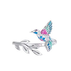 925 Sterling Silver Kingfisher Opening Ring Colorful Enamel Bird Adjustable Ring for Women Party Fine Jewelry Gift