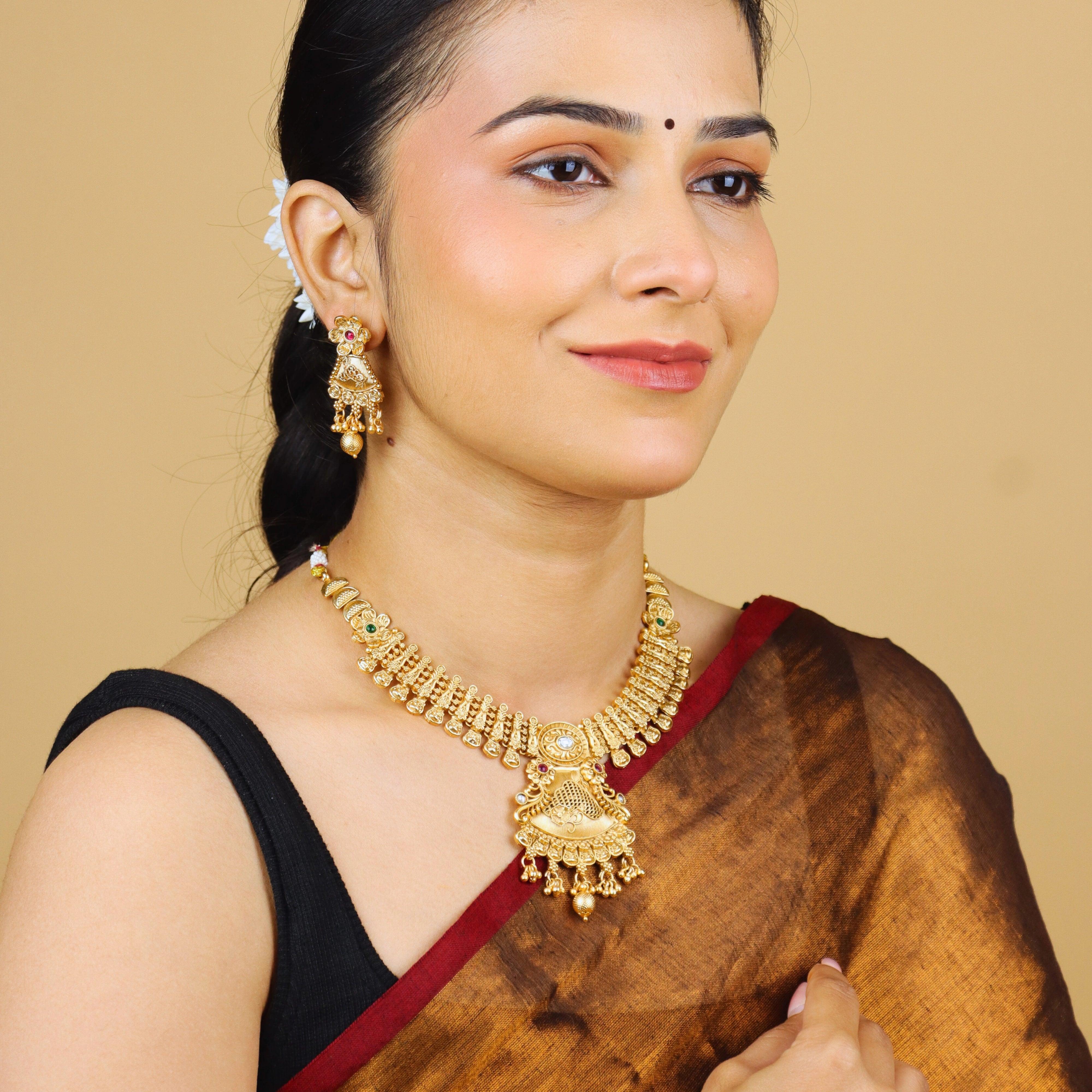 Classic South Indian Temple Necklace - Rukhmani