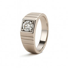 925 Sterling Silver Men’s Ring | Rhodium Plated Band with Cubic Zirconia Solitaire