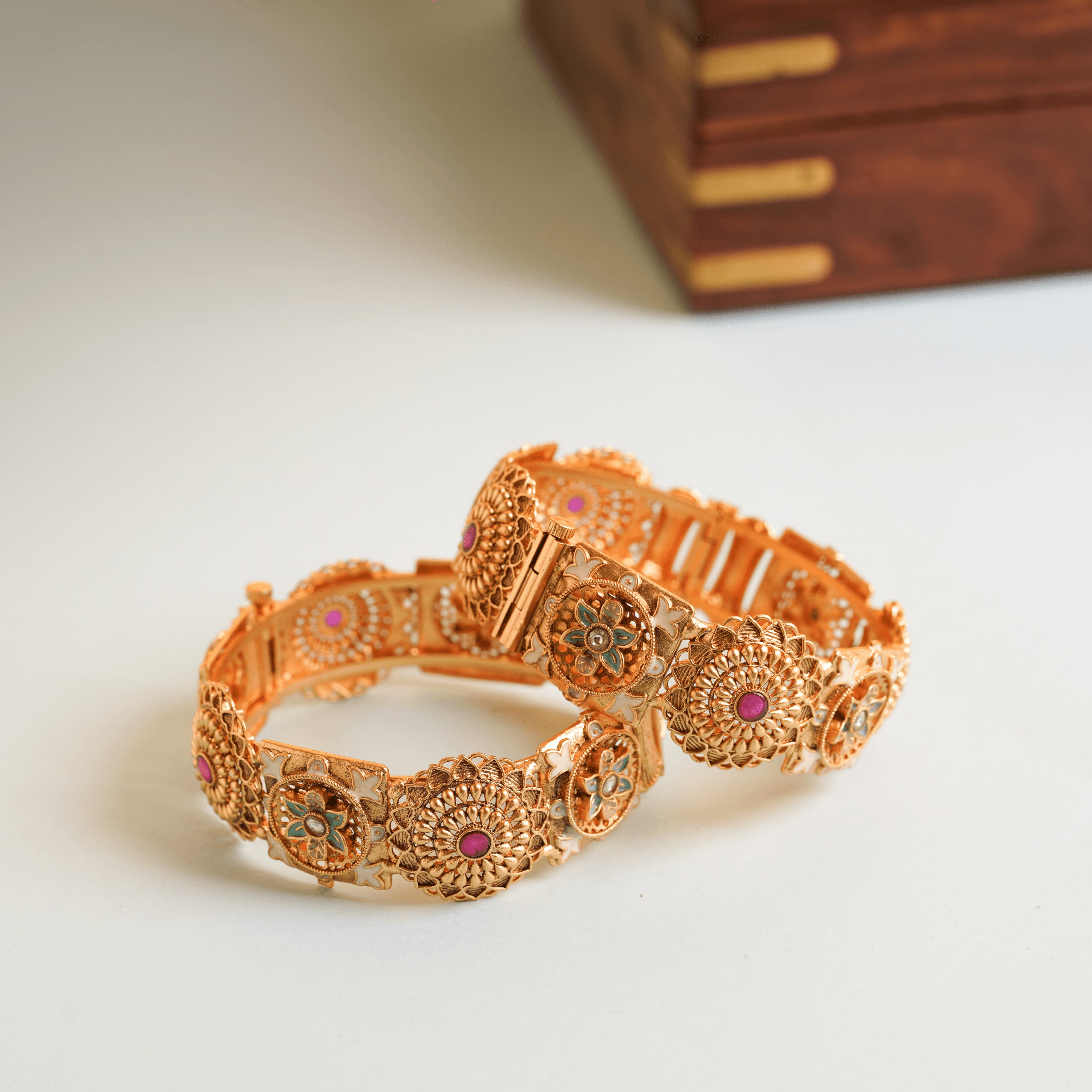 Gold Plated Traditional Design Diamond Rajwadi Bangles Kada - Rukhmani