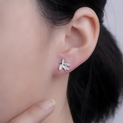 925 Sterling Silver Leaf Round Stone Earrings
