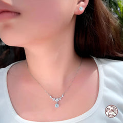 925 Sterling Silver Leaf Design Zircon Necklace & Earrings Set