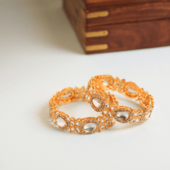 Fancy White Drop American Clear Diamond Traditional Design Gold Plated Bangles - Rukhmani