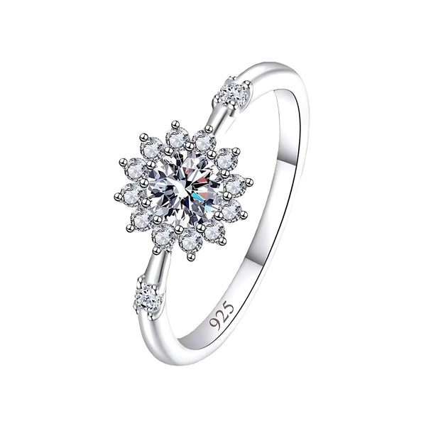 925 Sterling Silver Floral Round Zircon Ring