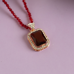 Maroon Diamond Pendant and Necklace Set with Earrings