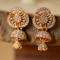 Unique Design Gold Finish Jhumka Set Earrings