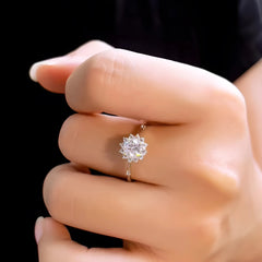 925 Sterling Silver Floral Round Zircon Ring