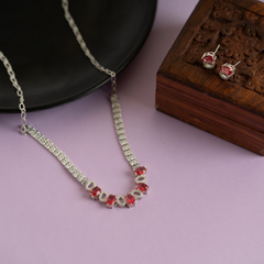 Fancy Red Diamond Gold Necklace Set with Earrings