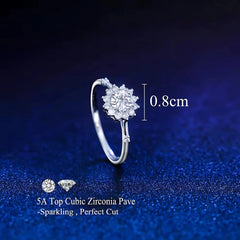 925 Sterling Silver Floral Round Zircon Ring