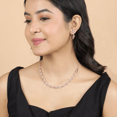 Curved Diamond Cascade Necklace with Earrings