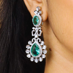 Zambian Emeraled Diamond Necklace Set with Earrings - Rukhmani