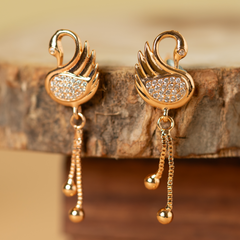 Traditional Peacock Design Gold and Diamond Eternity Stud Earrings