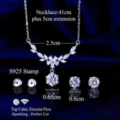 925 Sterling Silver Leaf Design Zircon Necklace & Earrings Set