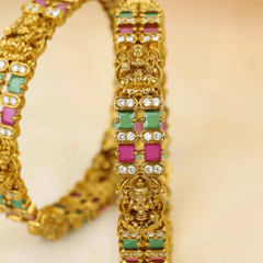 Trending Design Devi Ratna Gold Plated Bangles with Red and Green Stones - Rukhmani