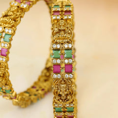 Trending Design Devi Ratna Gold Plated Bangles with Red and Green Stones