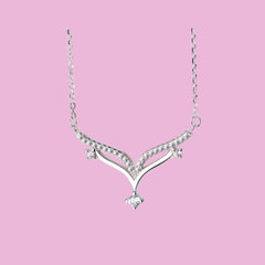 925 Sterling Silver V-Shaped CZ Necklace with Drop Pendant