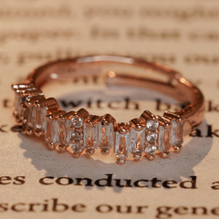 Fancy Rose Gold Plated Emerald Cut Morganite Eternity Wedding Ring - Rukhmani