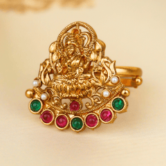 Gold Plated Designer Goddess Glow Temple Ring - Rukhmani