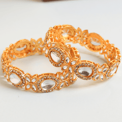 Fancy White Drop American Clear Diamond Traditional Design Gold Plated Bangles - Rukhmani