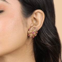Royal South Indian Red Stone Necklace with Earrings