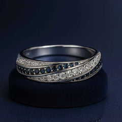 925 Sterling Silver Criss-Cross Band Ring with Black & White CZ