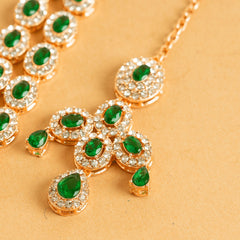 American Green Diamond Fancy Designer Beautiful Necklace Set with Earrings and Bindi