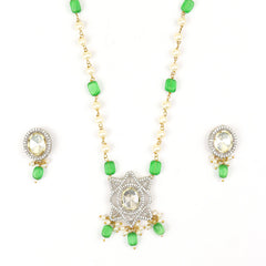 Jaipuri Kundan Long Necklace With Bids and Pearl With Earrings - Rukhmani