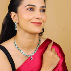 Green America Diamond Victorian Necklace Set With Earrings - Rukhmani