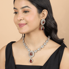 Radiant Red Jaipuri Necklace with Earrings