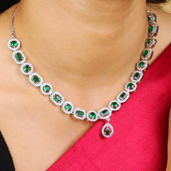 Green America Diamond Victorian Necklace Set With Earrings - Rukhmani