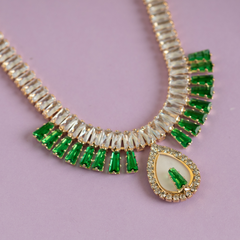 Green Emerald and White Bridal Crystal Necklace with Earrings