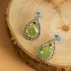 Light Green Tear Diamond Clear Crystals Necklace With Earrings