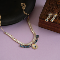 Light Blue Polki Kundan Necklace Set with Earrings