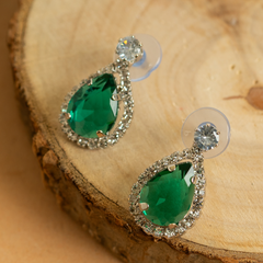 Natural Green Tear Diamond Clear Crystals Necklace With Earrings