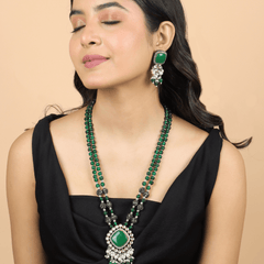 Rajwadi Majestic Green Kundan Necklace with Earrings