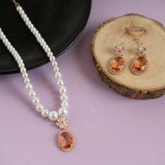 White Pearls and Orange Diamond Attractive Necklace with Earrings