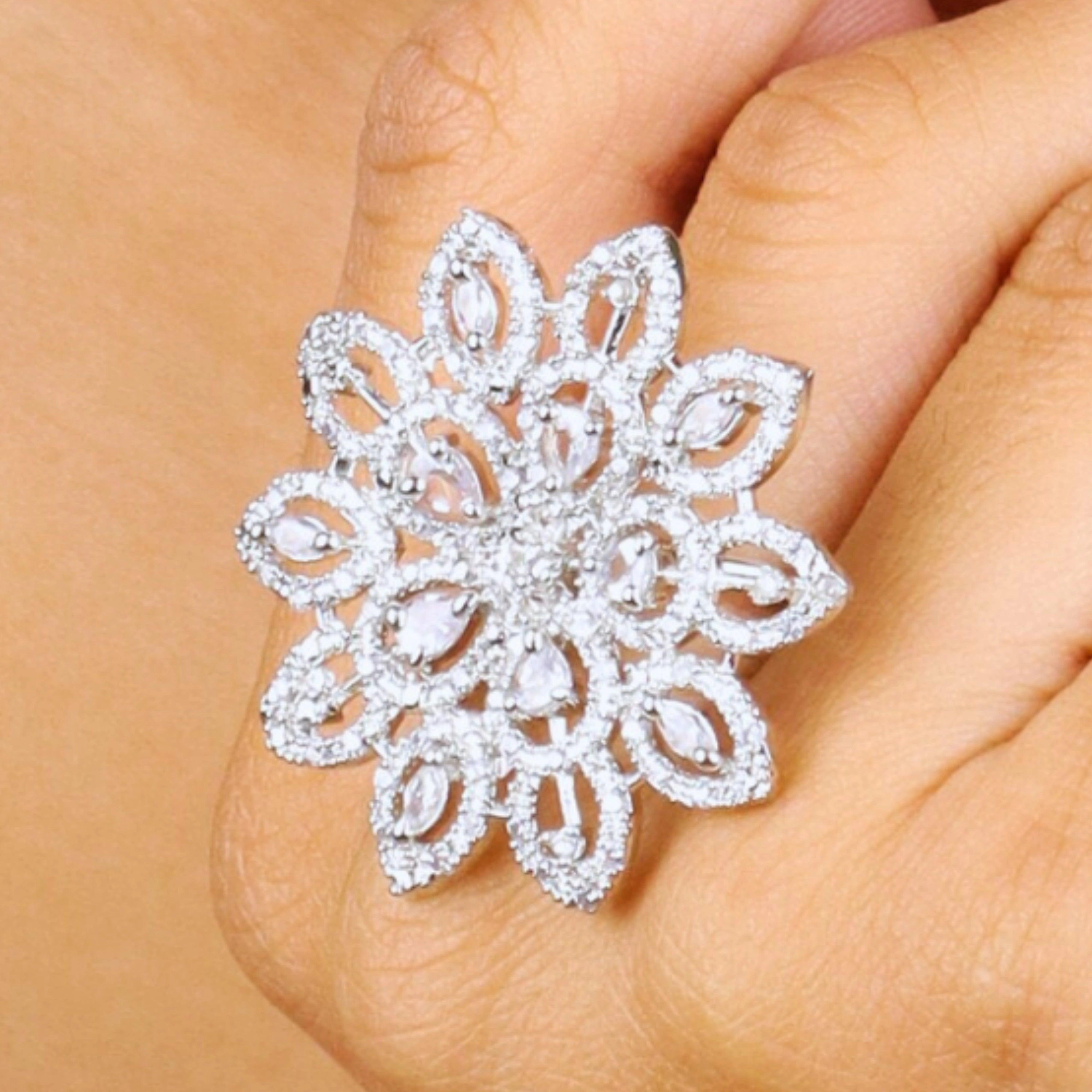 Flower Shape Cocktail Diamond Ring - Rukhmani