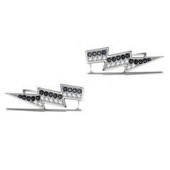 925 Sterling Silver Rhodium Plated Lightning Bolt Ear Cuffs with Black Cubic Zirconia