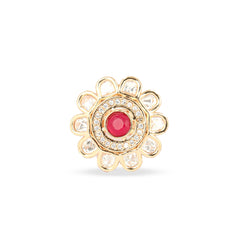 Traditional Design Red Kundan and White Diamonds Gold Plated Rings - Rukhmani