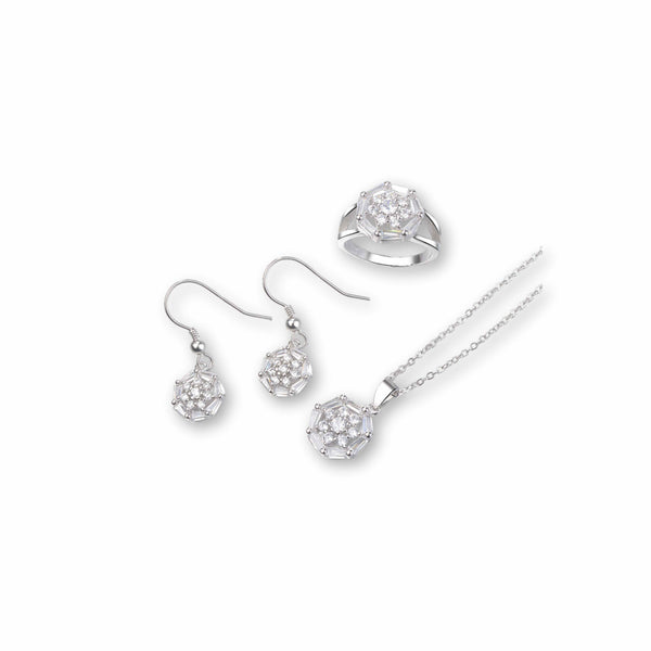 925 Sterling Silver Hexagon-Cut Jewellery Set