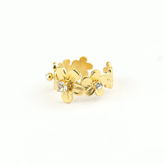 Gold Plated Flower Adjustable Ring with Stone