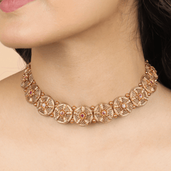 Royal South Indian Red Stone Necklace with Earrings - Rukhmani