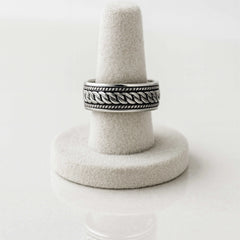 925 Sterling Silver Rhodium Plated Braided Band Ring for Men