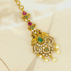 Peacock Green Stone Gold Plated Mangtika - Rukhmani