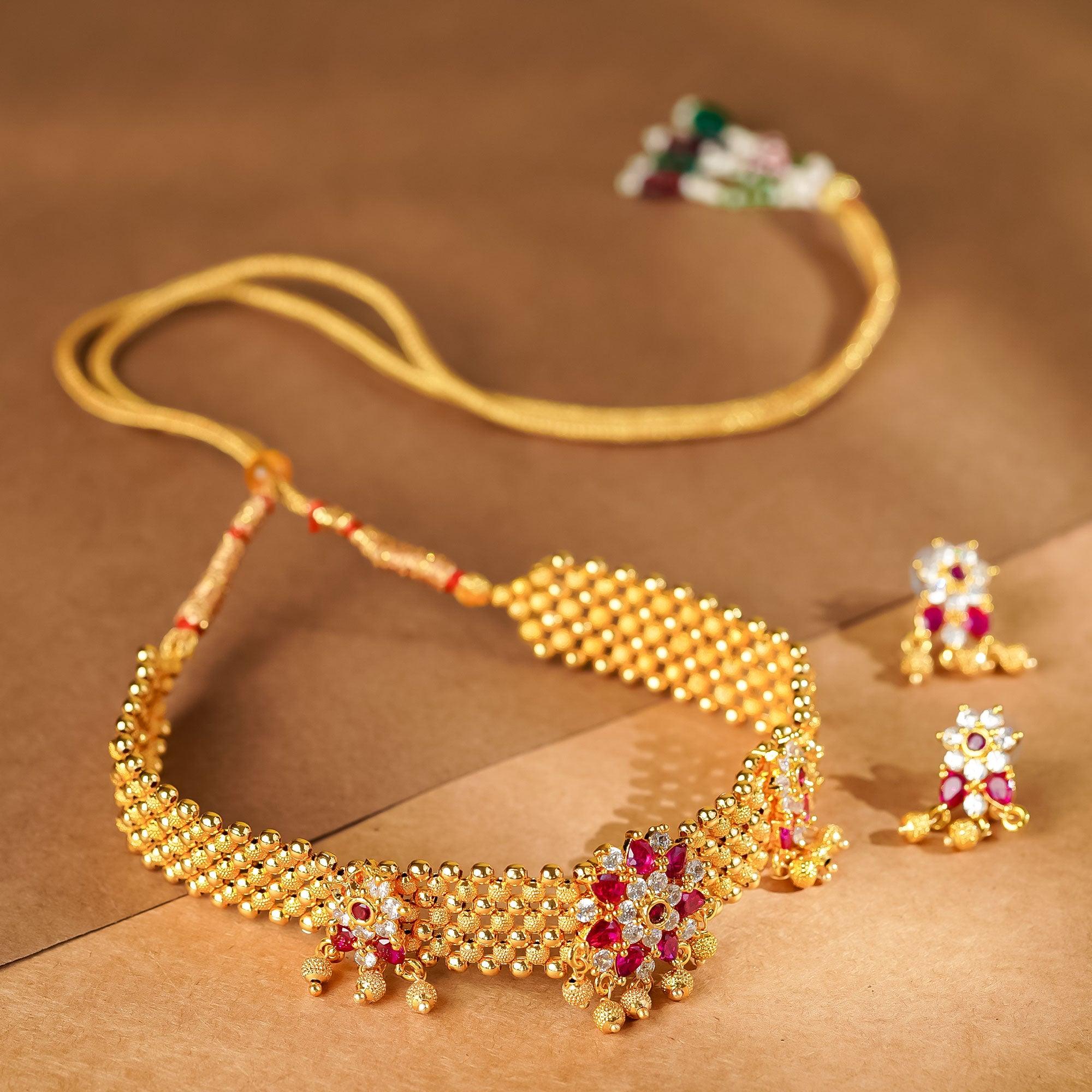 Rukhmani's Handcrafted Gold Plated Maharashtrian Thushi - Rukhmani