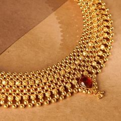 Rukhmani's Artisan Gold Plated Maharashtrian Red Stone Thushi - Rukhmani