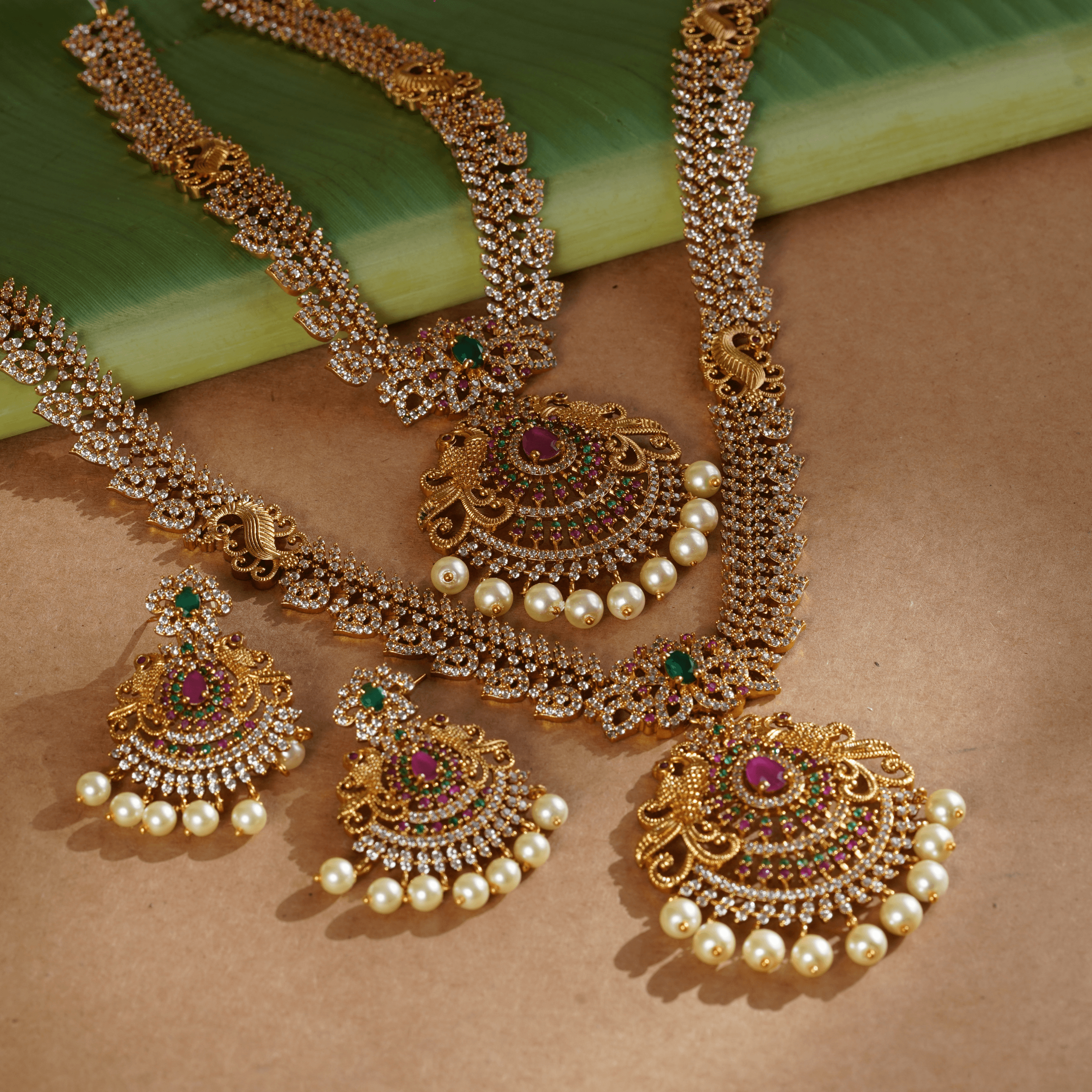 Rukhmani's Mystic Aura Temple South Indian Necklace Set - Rukhmani